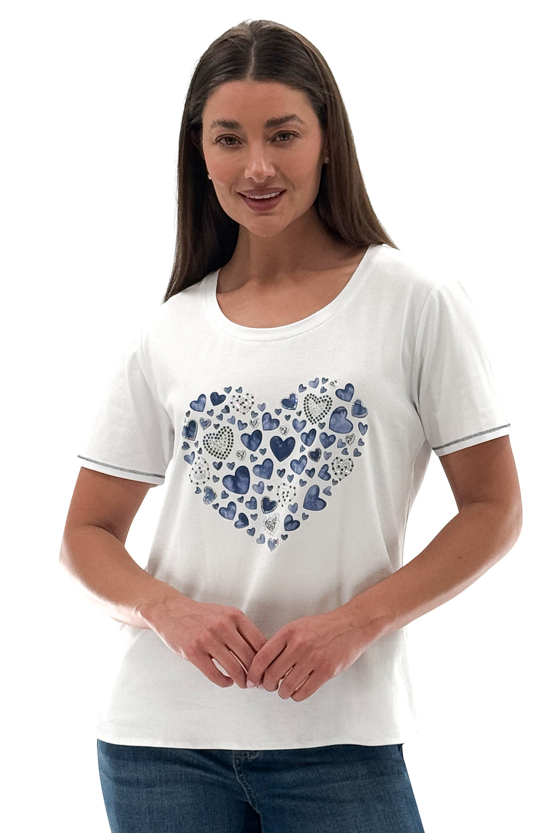 Orly White Embellished Blue Heart T-Shirt 252125