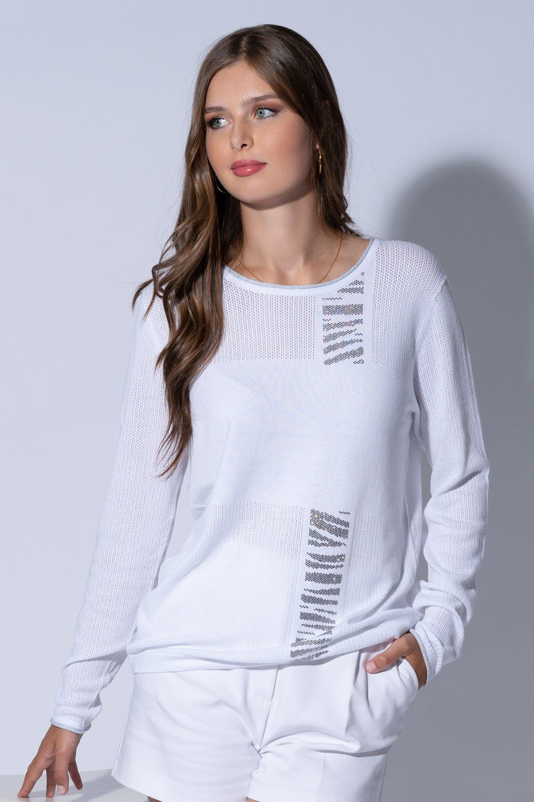 Passioni 15020 White Diamante Detail Jumper - Experience Boutique