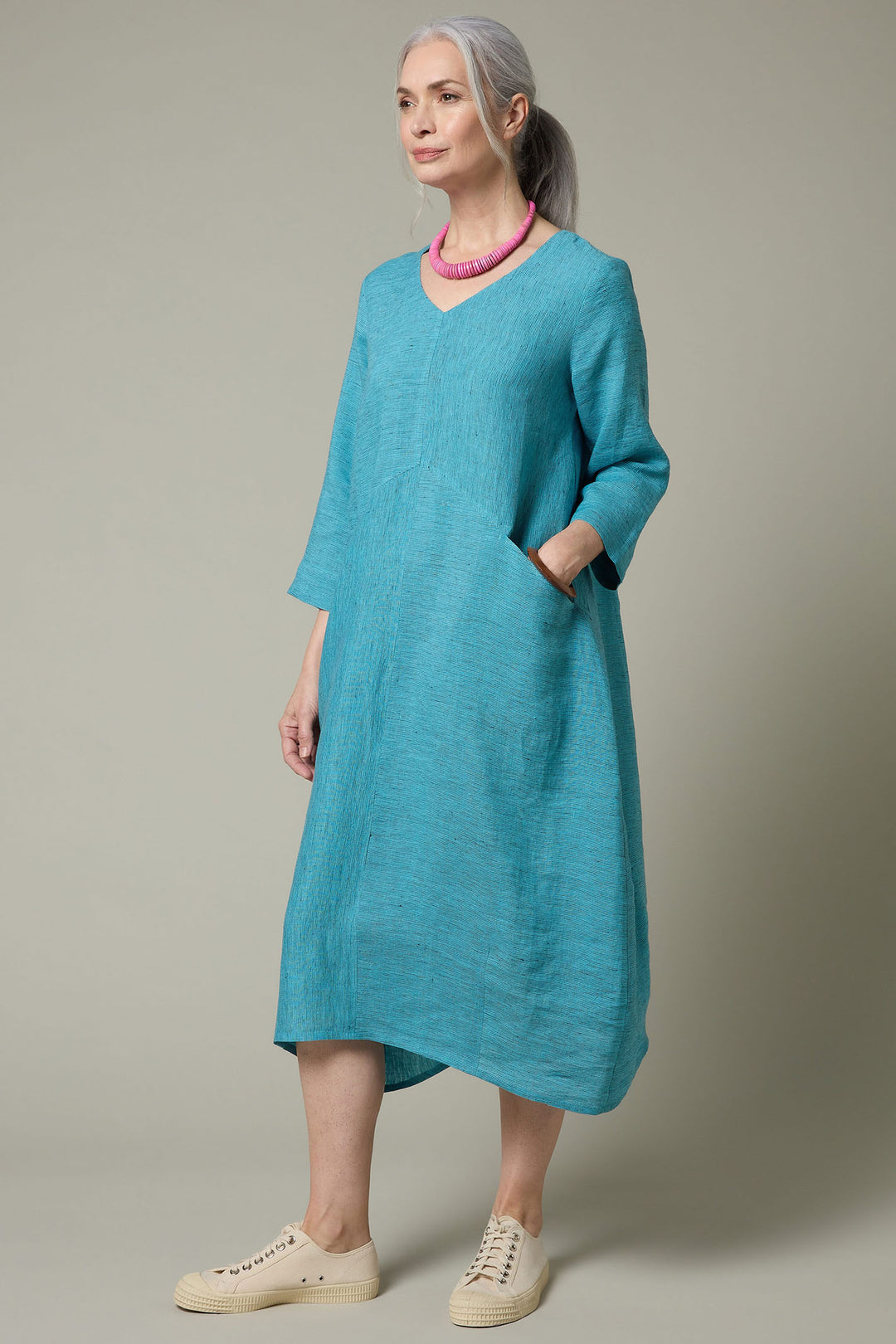 Sahara GRD5148-LTS Teal Night Linen Ticking Stripe Bubble Dress - Experience Boutique