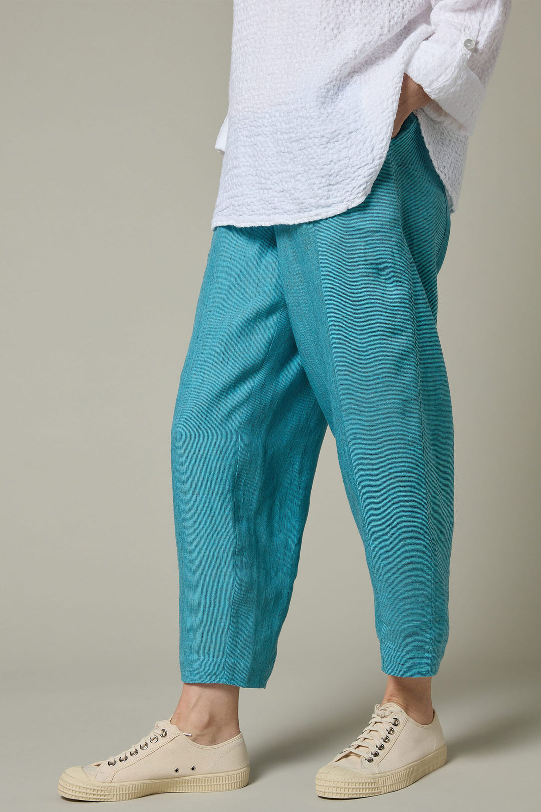 Sahara GRP5149-LTS Teal Night Ticking Stripe Linen Bubble Trouser - Experience Boutique