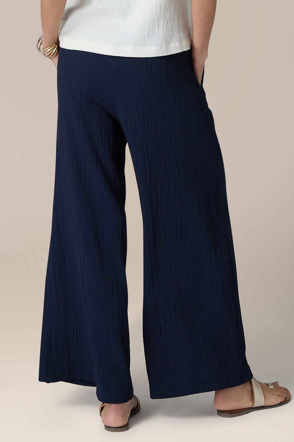 Sahara SPP5736-CSV Night Navy Crinkle Soft Viscose Wide Trouser - Experience Boutique