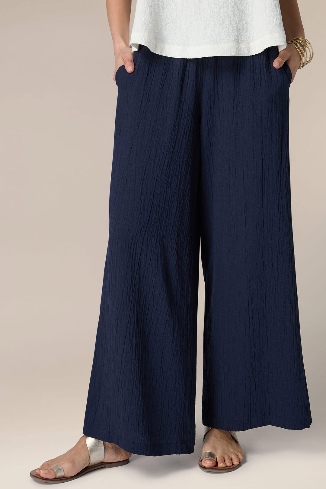 Sahara SPP5736-CSV Night Navy Crinkle Soft Viscose Wide Trouser - Experience Boutique