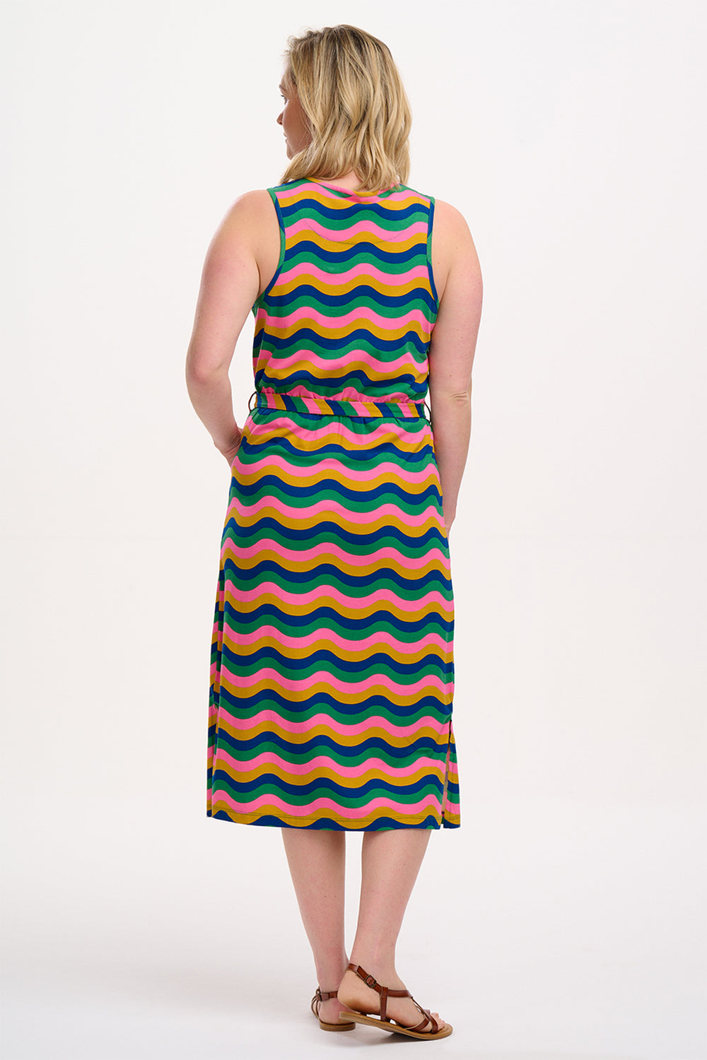 Sugarhill Brighton Rory Multi-Coloured Waves Jersey Midi Dress D1296 - Experience Boutique