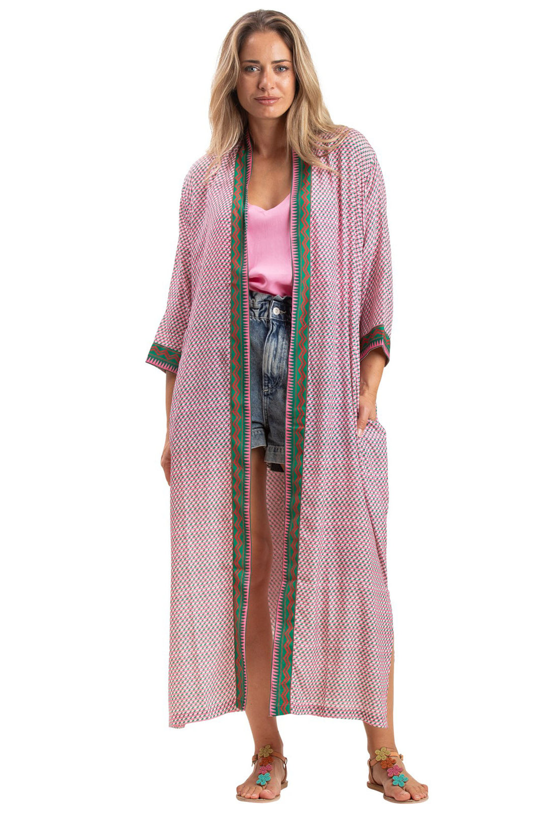 Terre Rouge LA410-4W15 Mexican Rose Pink Printed Kimono - Experience Boutique