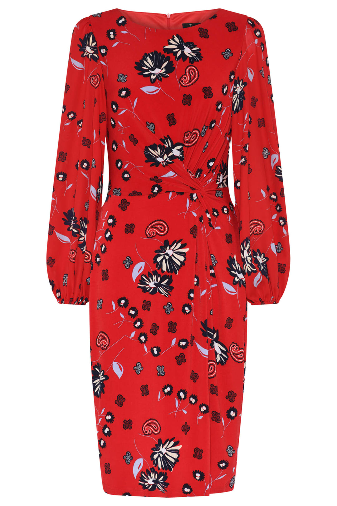 Tia 78173 Red Paisley Print Puff Sleeve Dress - Experience Boutique