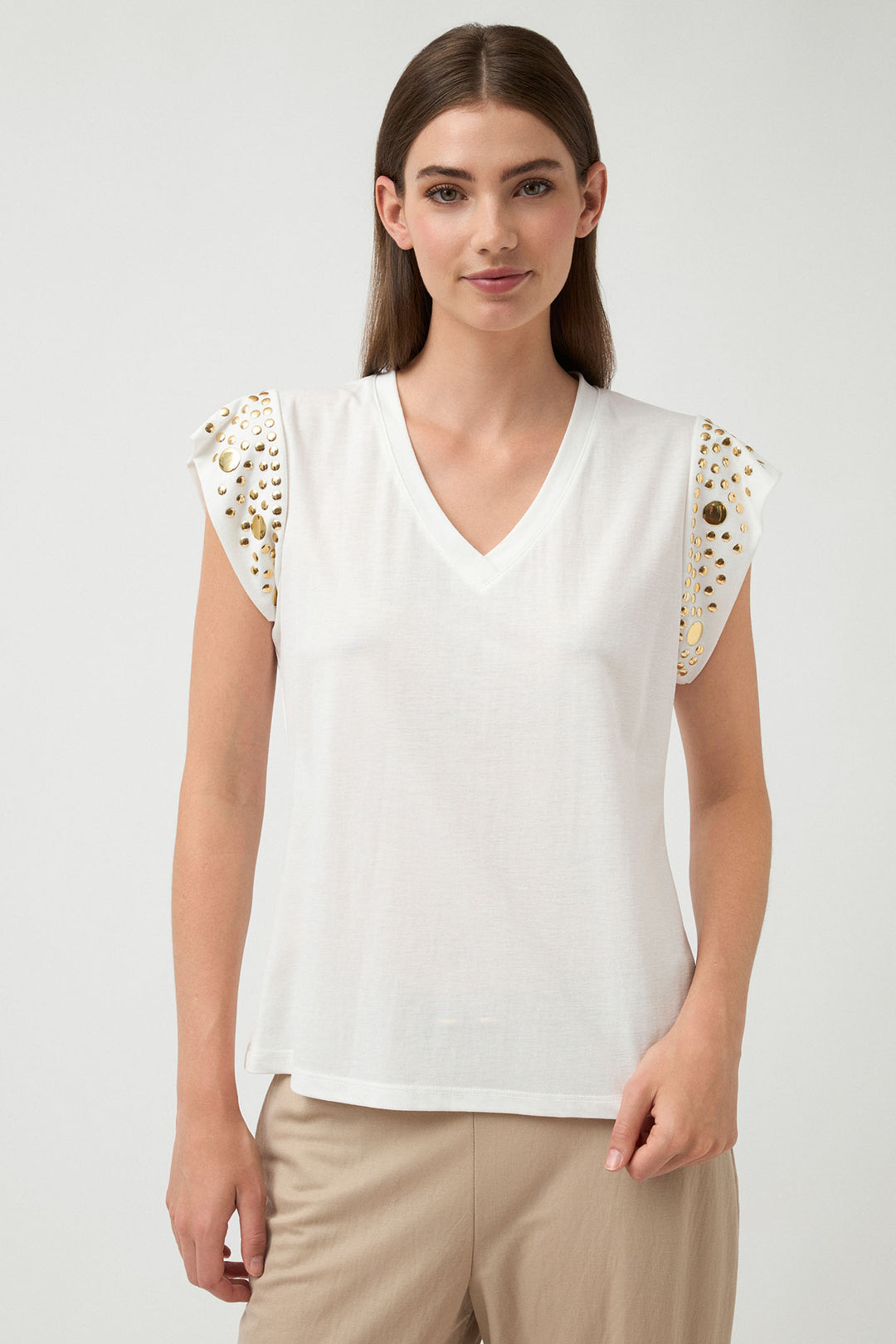 Tinta Sancha T-Shirt Off-White Stud Cap Sleeves - Experience Boutique