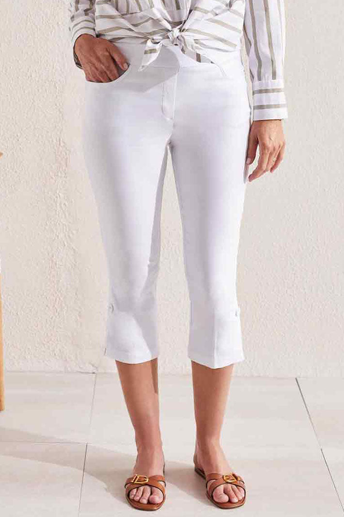 Tribal 1265O White Tummy Control Pull On Cropped Trousers – Experience