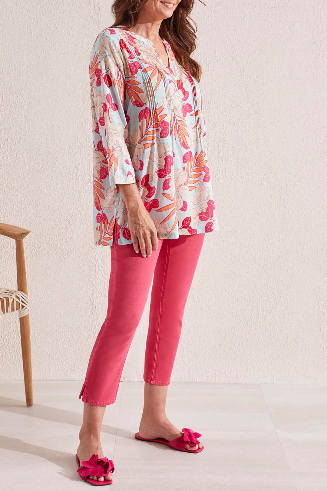 Tribal 1788O Raspberry Pink Floral Print Loose Fit Blouse - Experience Boutique