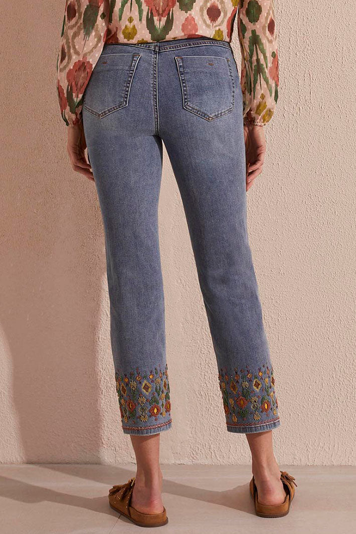 Tribal 5462O Vintage Blue Beaded Pull On Jeans - Experience Boutique