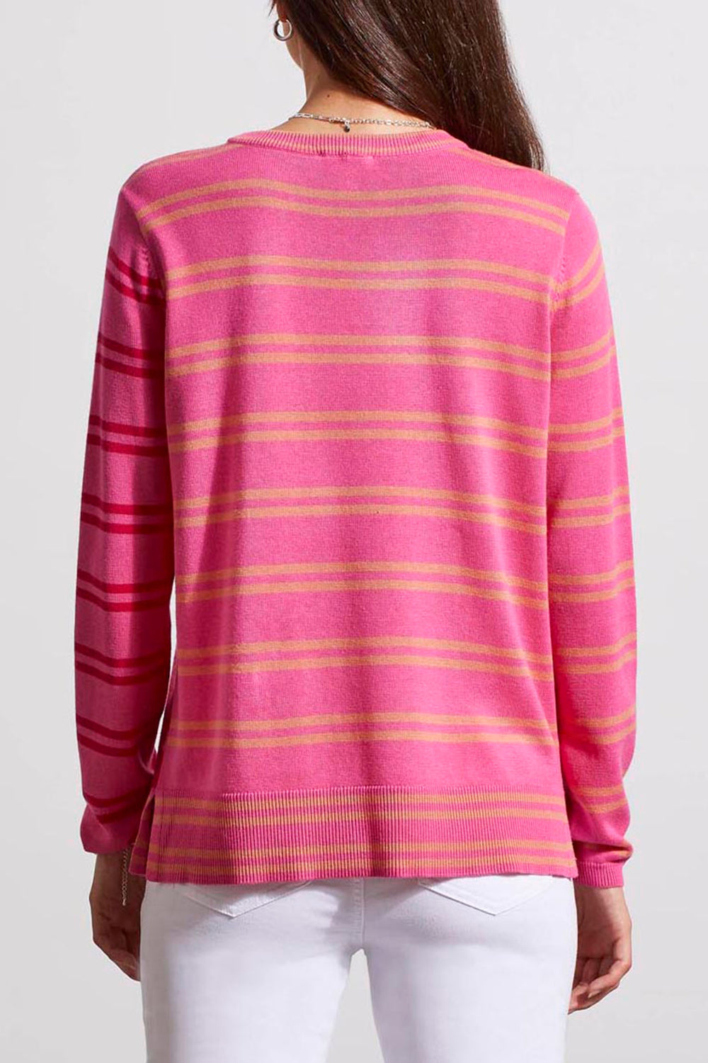Tribal 54820 Hot Pink Floral Stripe Mesh Knit Jumper - Experience Boutique