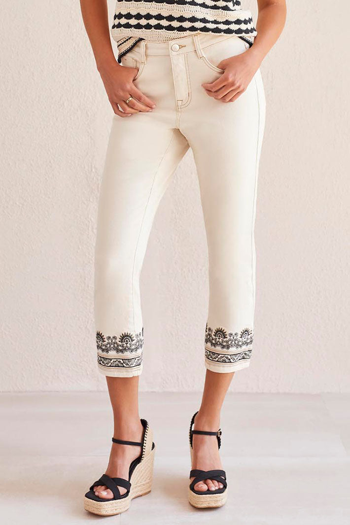 Tribal 5516O Ecru Audrey Embroidered Cropped Jeans - Experience Boutique
