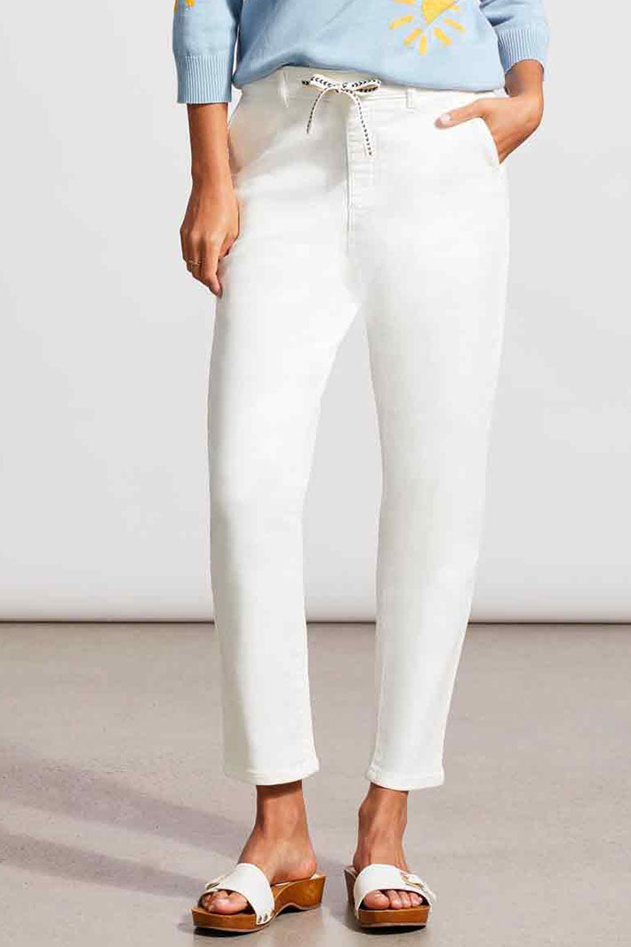 Tribal 7988O White Tie Waist Pull-On Ankle Grazer Jeans - Experience Boutique