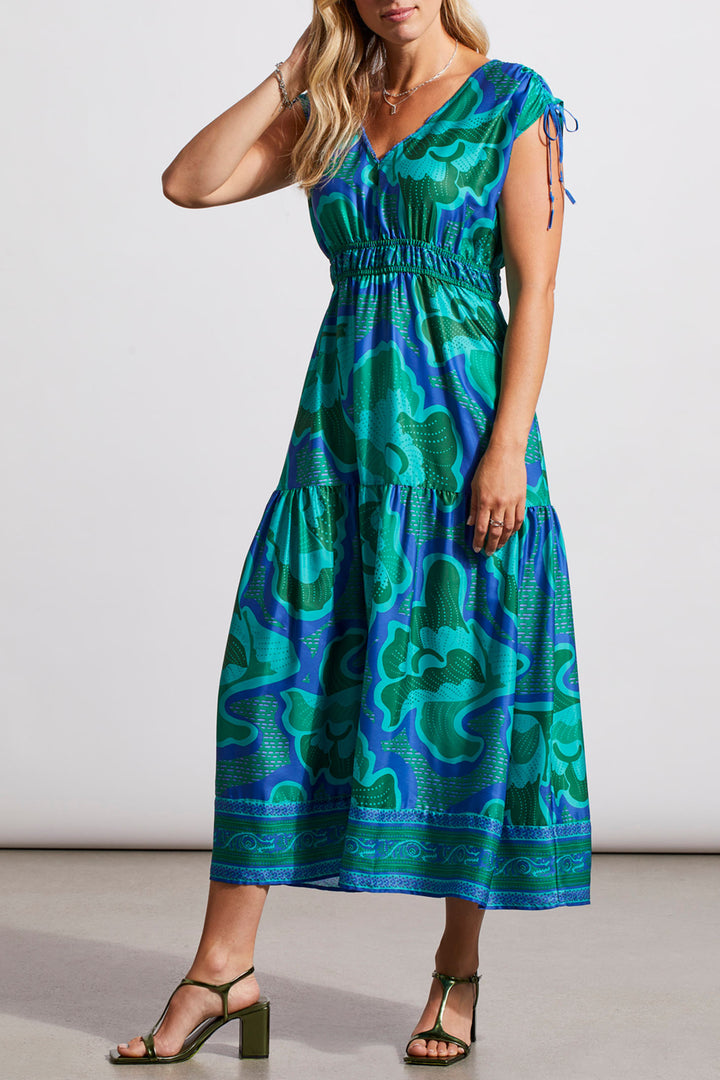 Tribal 877O Jade Mist Green Print V-Neck Midi Dress - Experience Boutique
