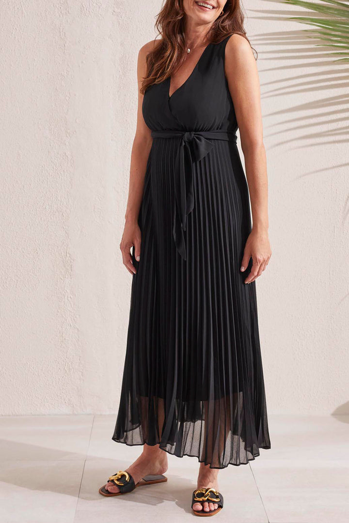 Tribal 899O Black Sleeveless Pleat Skirt Maxi Dress - Experience Boutique