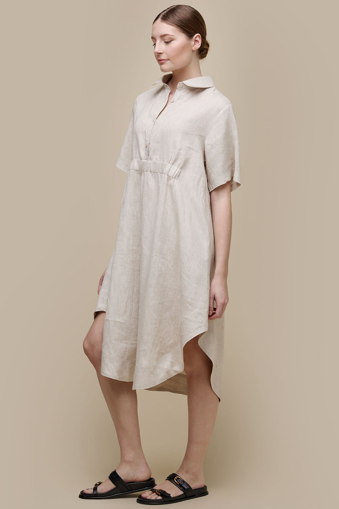 Uchuu CS24-012 Sand Linen A-Line Oversized Shirt Dress - Experience Boutique