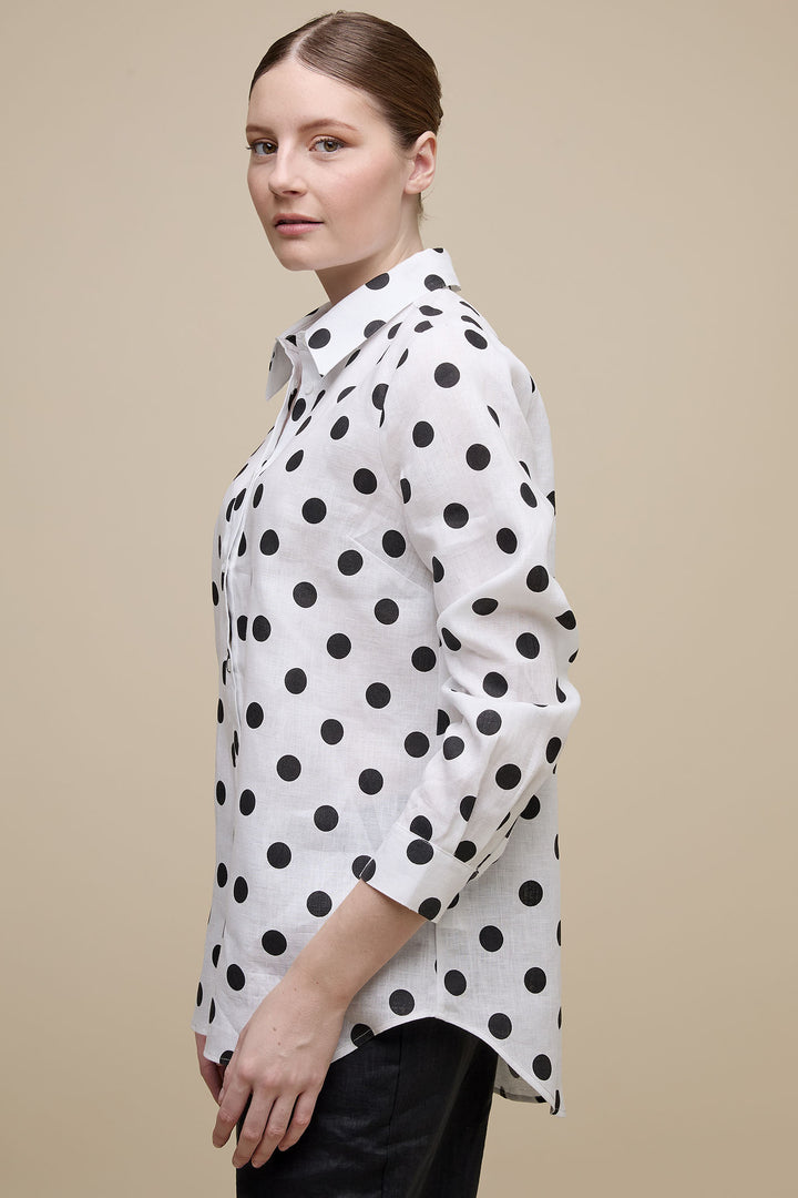 Uchuu CS24-634 Off White & Black Spot Linen Shirt - Experience Boutique