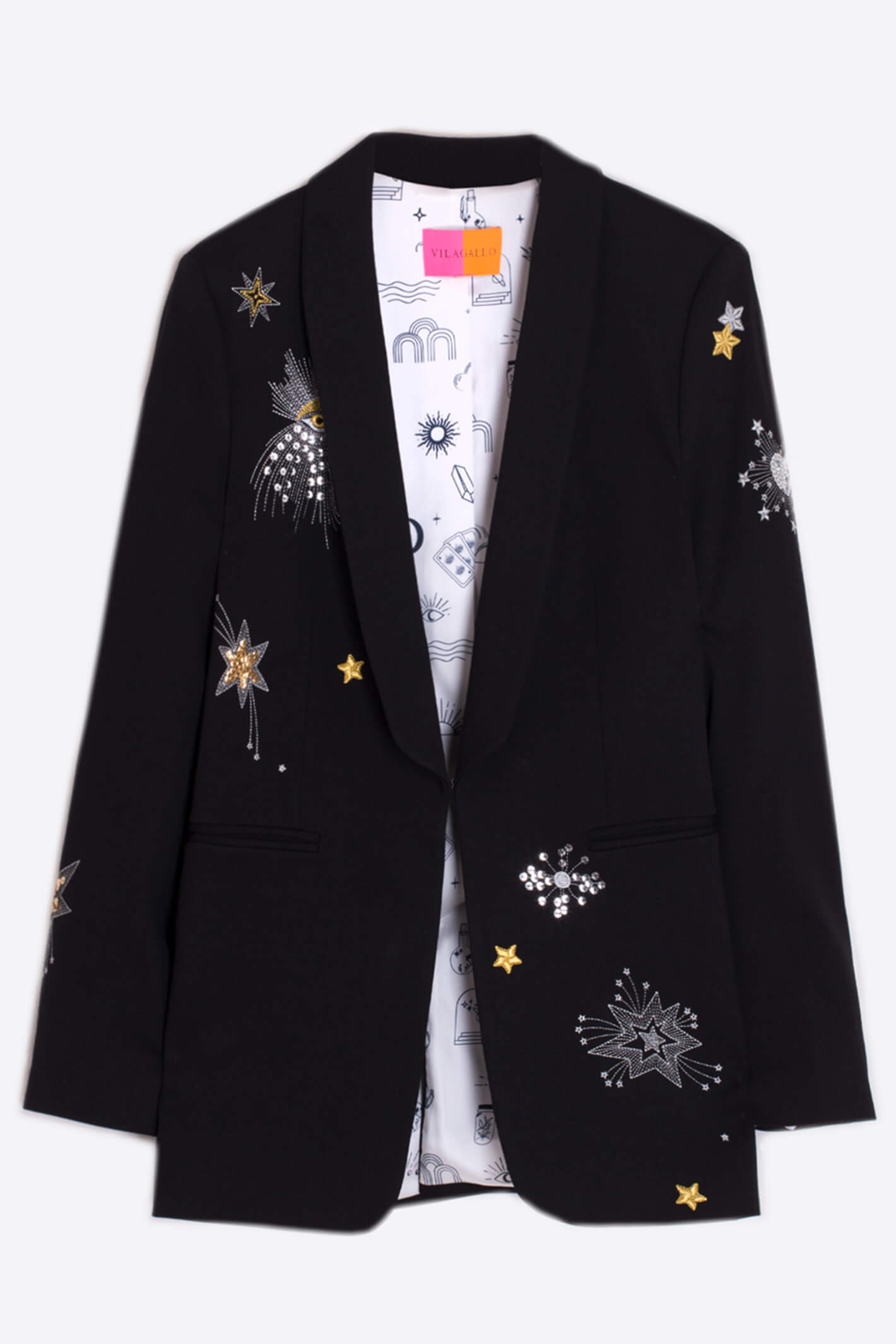 Vilagallo BEATRIZ RODEO Long Black Cardigan With Star Embroidery 31641