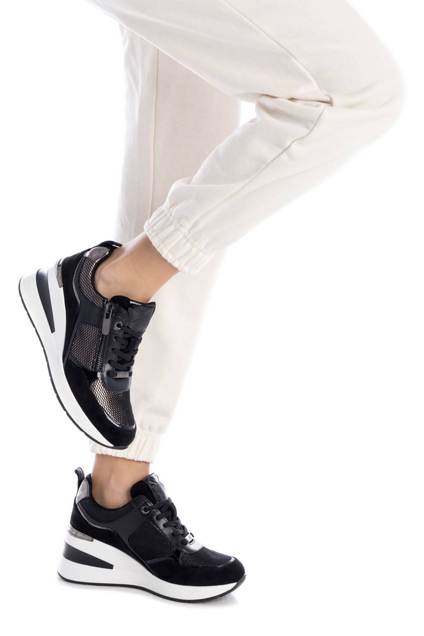 XTI 143073 Metallic Black Wedge Trainers â Experience Boutique