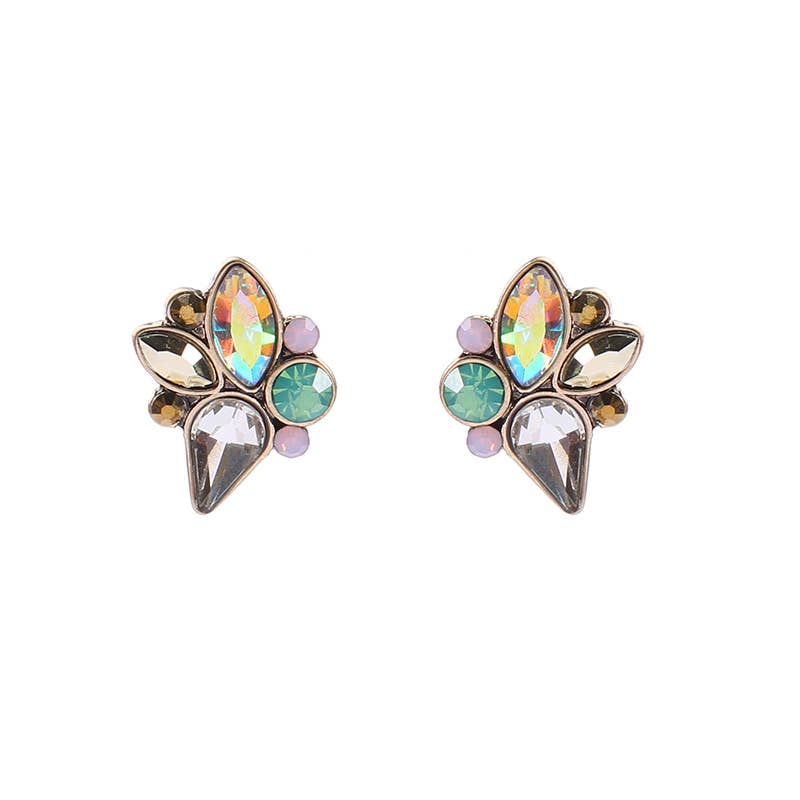 Crystal Cluster Earring in Mint & Pink
