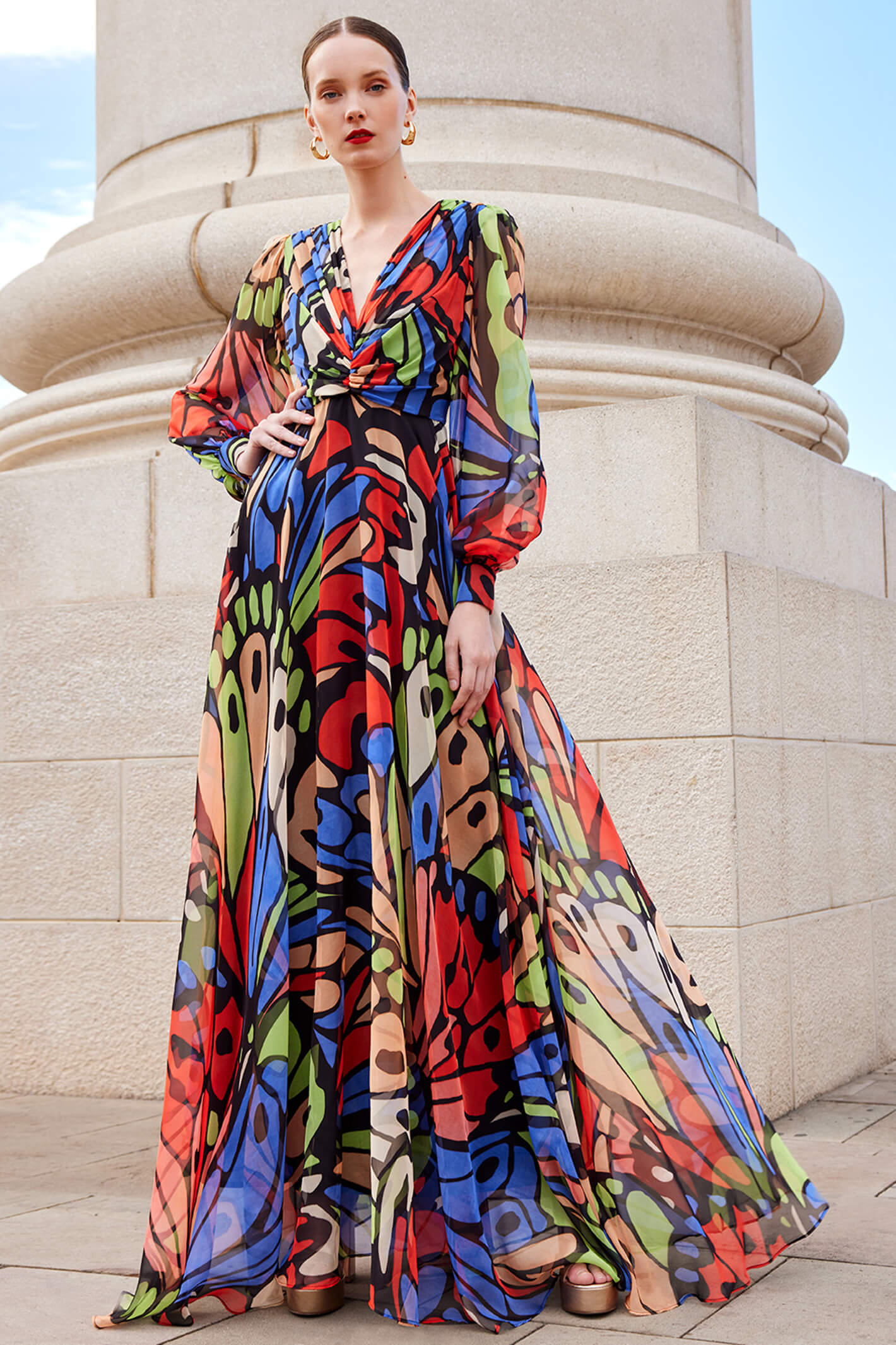Carla Ruiz 199652 Vibrant Abstract Butterfly Print Dress