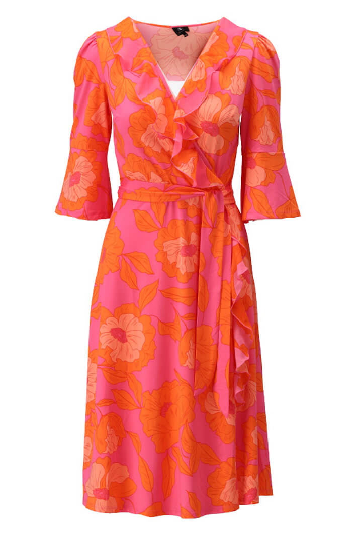 K Design W372 Orange & Pink Print Midi Dress - Experience Boutique