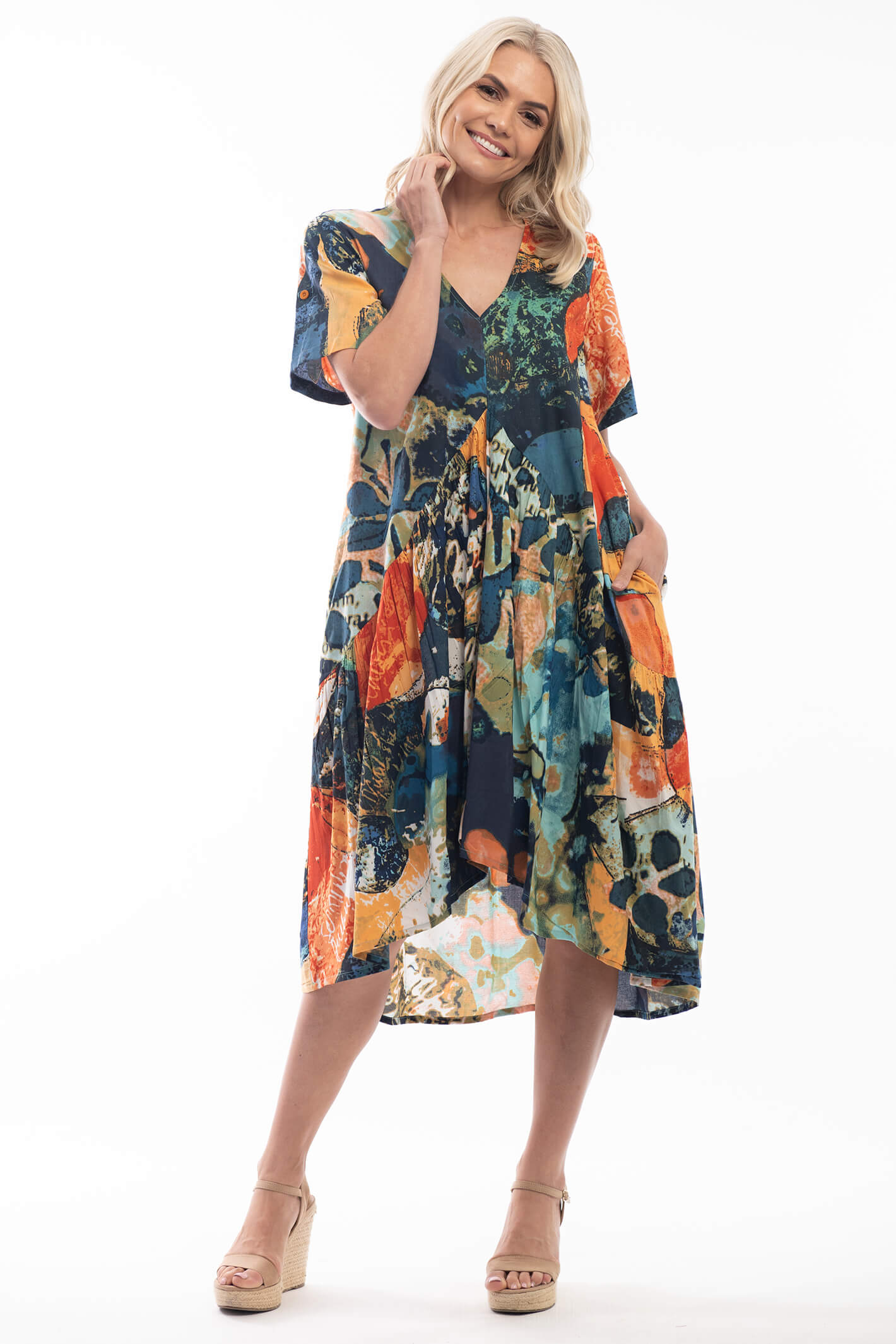 Orientique 1105 Navy Prague Peak Print Dress Experience Boutique