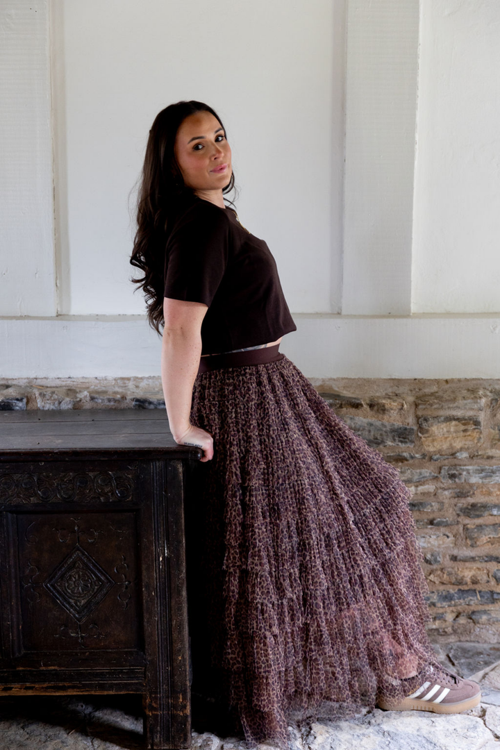Tiered Ruffle Skirt in Leopard Print