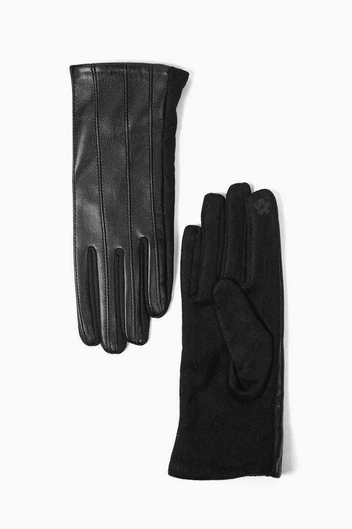 Black Stitch Detailed Faux Leather Gloves