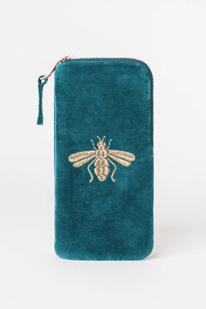 Elizabeth Scarlett Rich Blue Honey Bee Velvet Sunglasses Case