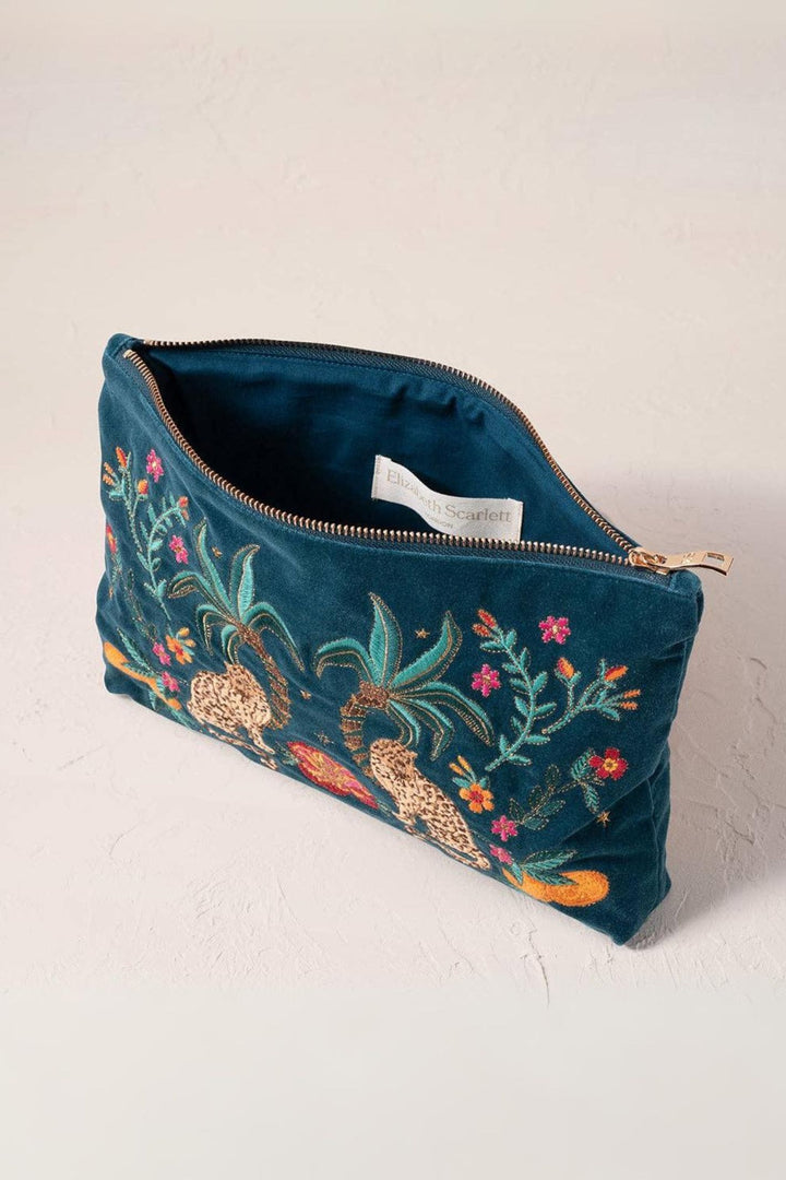 Elizabeth Scarlett Rich Blue Tropical Jaguar Velvet Everyday Pouch