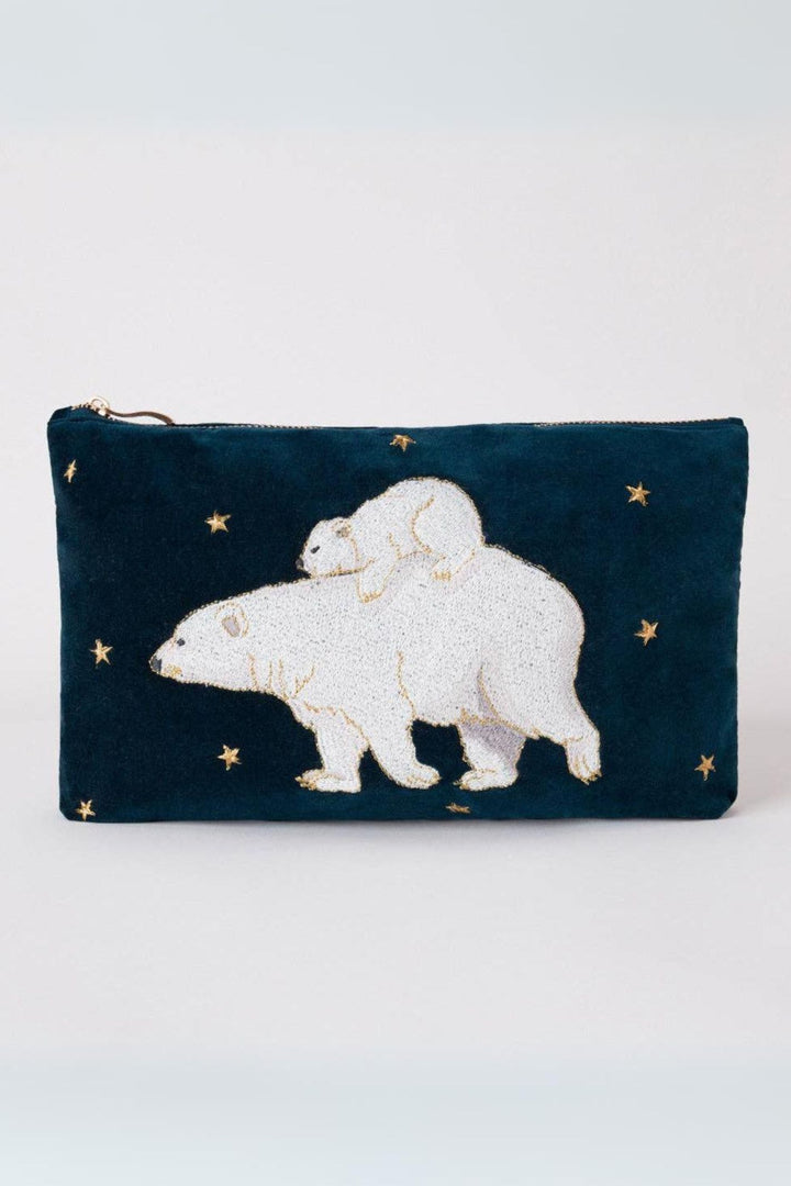 Elizabeth Scarlett Ink Blue Polar Bear Velvet Everyday Pouch