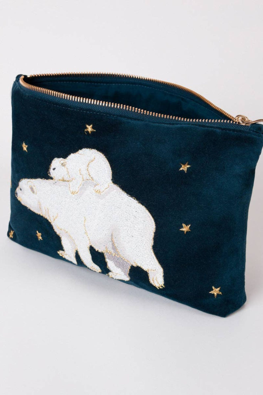 Elizabeth Scarlett Ink Blue Polar Bear Velvet Everyday Pouch