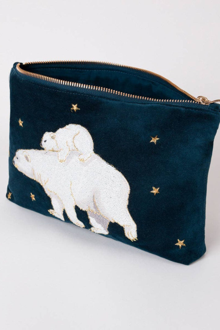 Elizabeth Scarlett Ink Blue Polar Bear Velvet Everyday Pouch