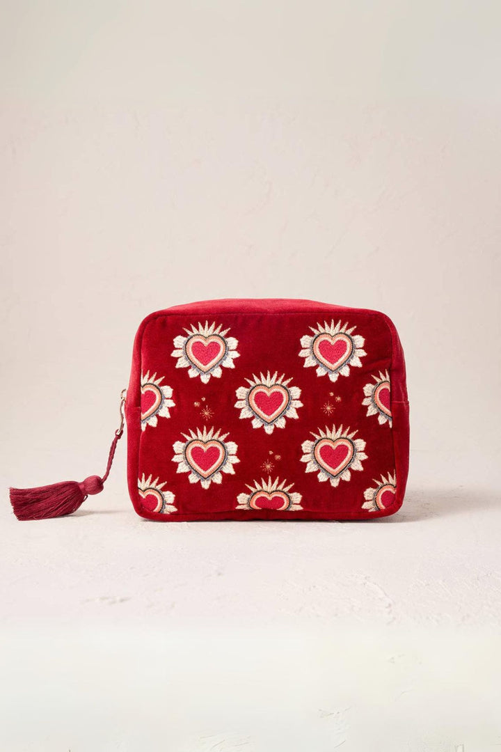 Elizabeth Scarlett Rouge Sacred Heart Velvet Wash Bag