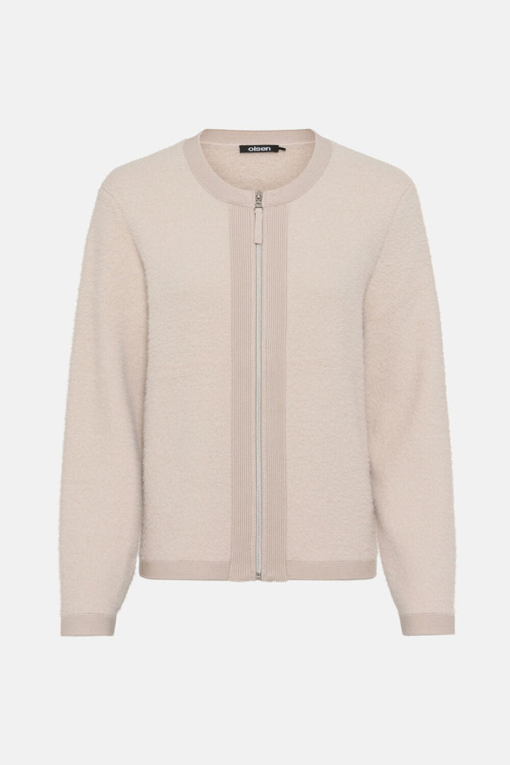 Olsen 11004452 Caffe Latte Fluffy Knit Cardigan Jacket