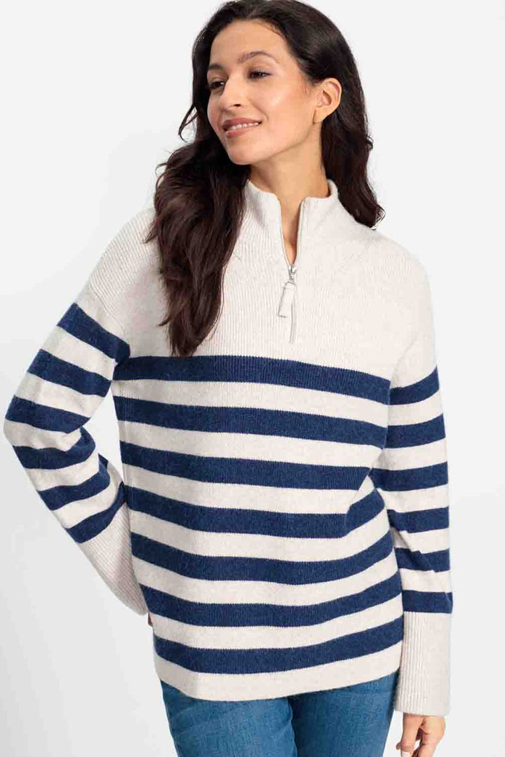 Olsen 11004436 Caffe Latte & Navy Stripe Jumper