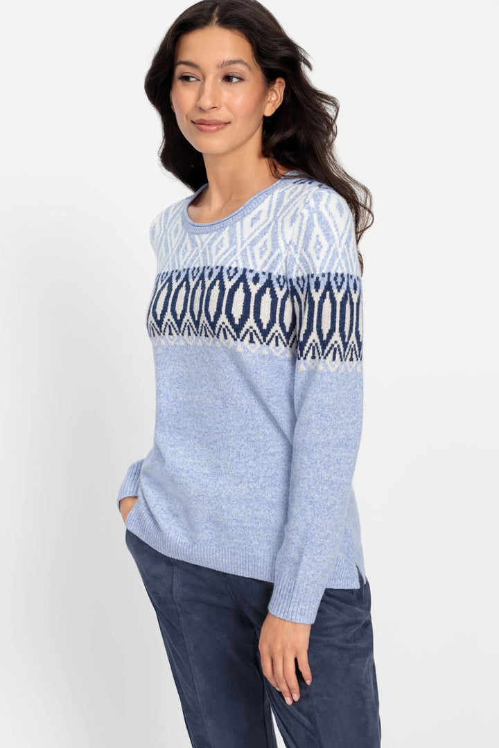 Olsen 11004476 Crystal Blue Nordic Print Jumper