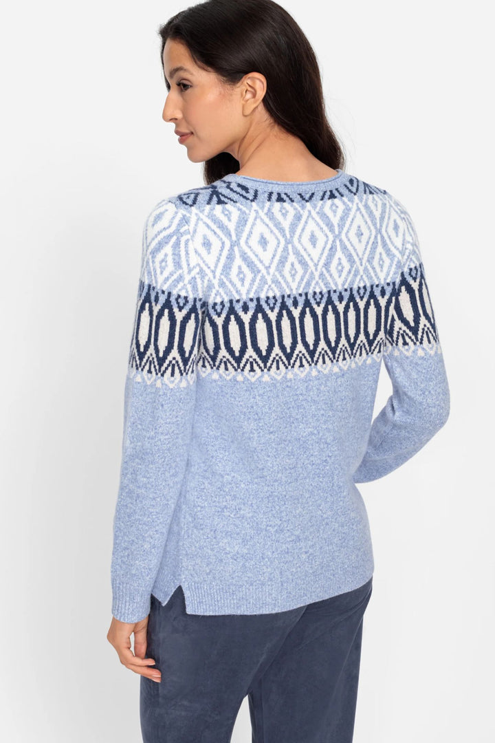 Olsen 11004476 Crystal Blue Nordic Print Jumper