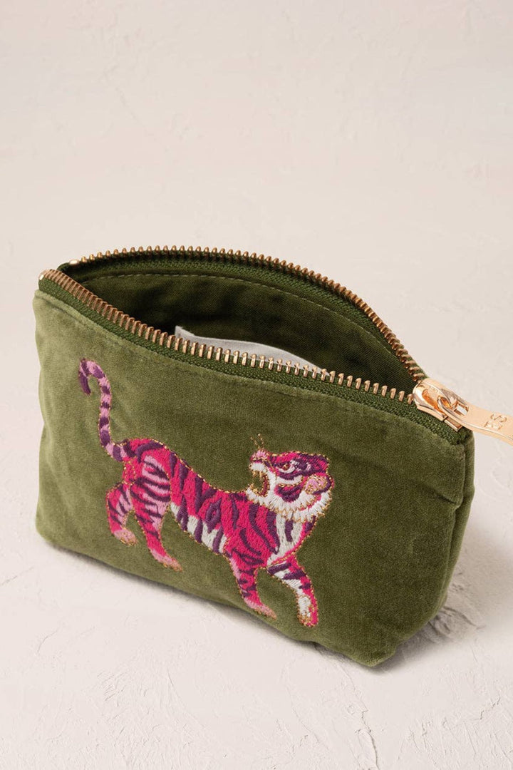 Elizabeth Scarlett Olive Wild Tiger Velvet Coin Purse