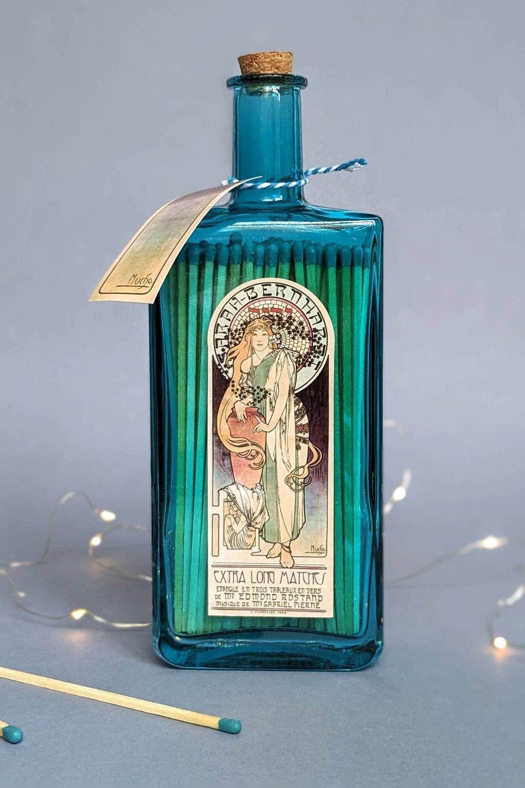 Matches In Blue Gin Bottle - Art Nouveau Mucha La Samaritan