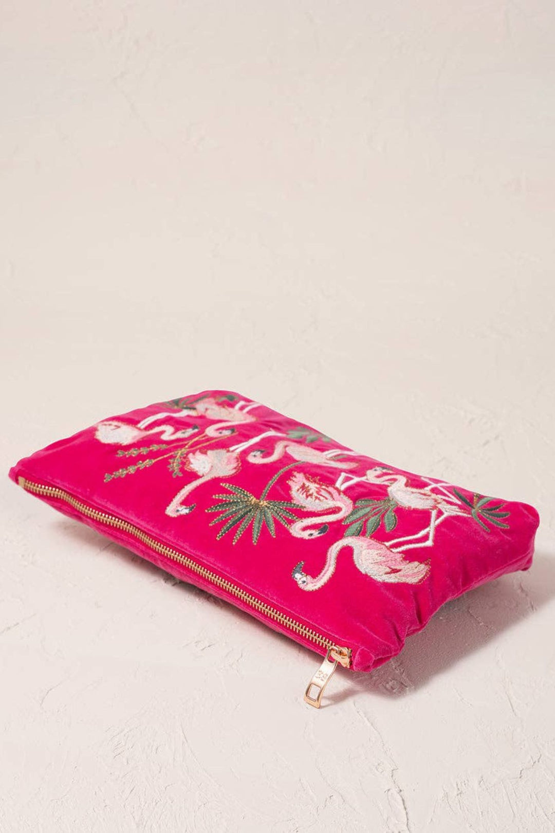 Elizabeth Scarlett Hot Pink Flamingos Velvet Everyday Pouch