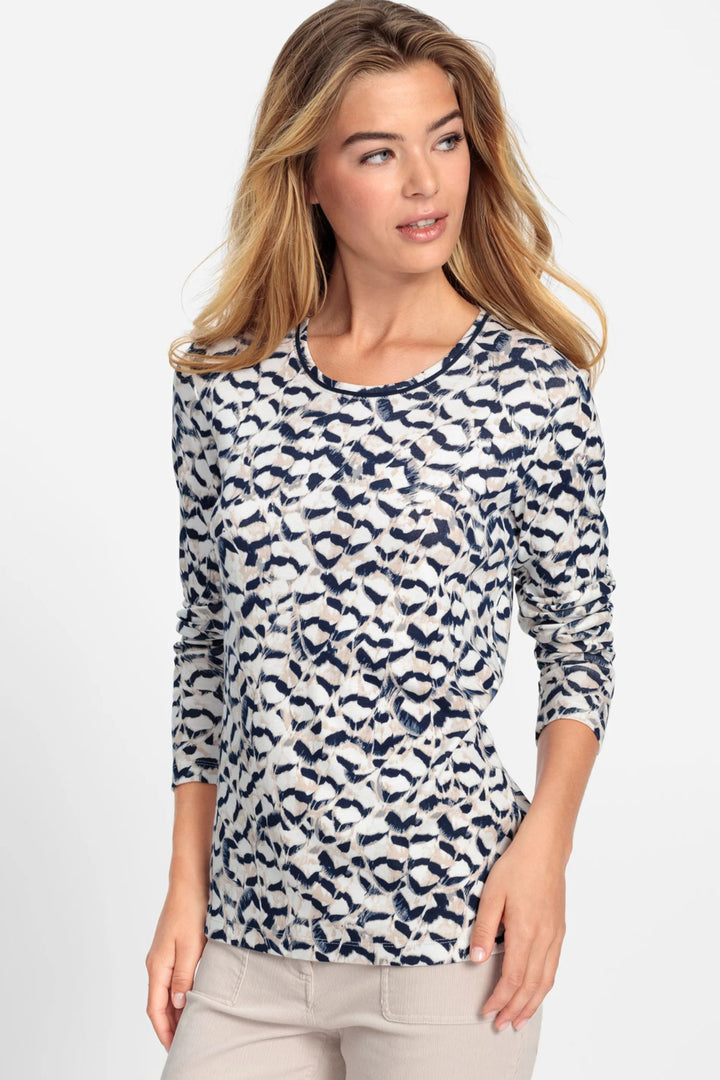 Olsen 11104941 Navy Ink Blue Feather Print Top