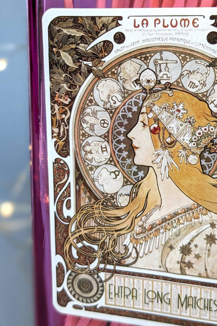 Matches In Pink Gin Bottle - Art Nouveau Mucha La Plume