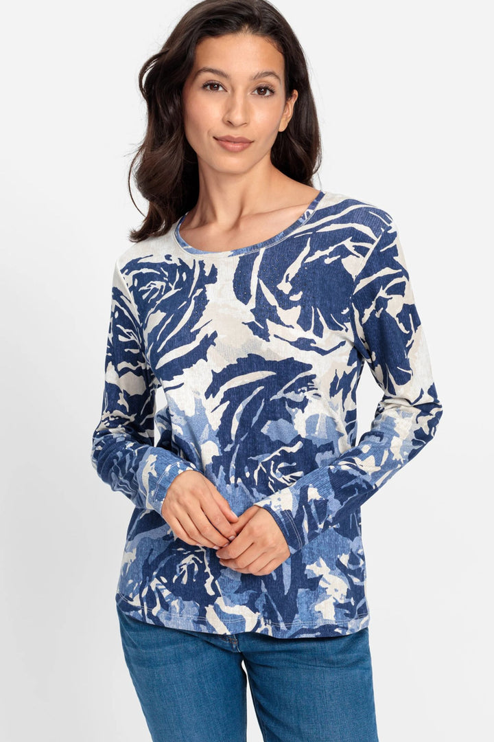Olsen 11104942 Denim Blue Printed Top