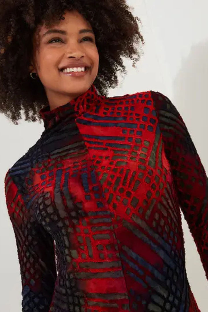 Joe Browns WG078 Red Evelyn Burn Out Jersey Tunic