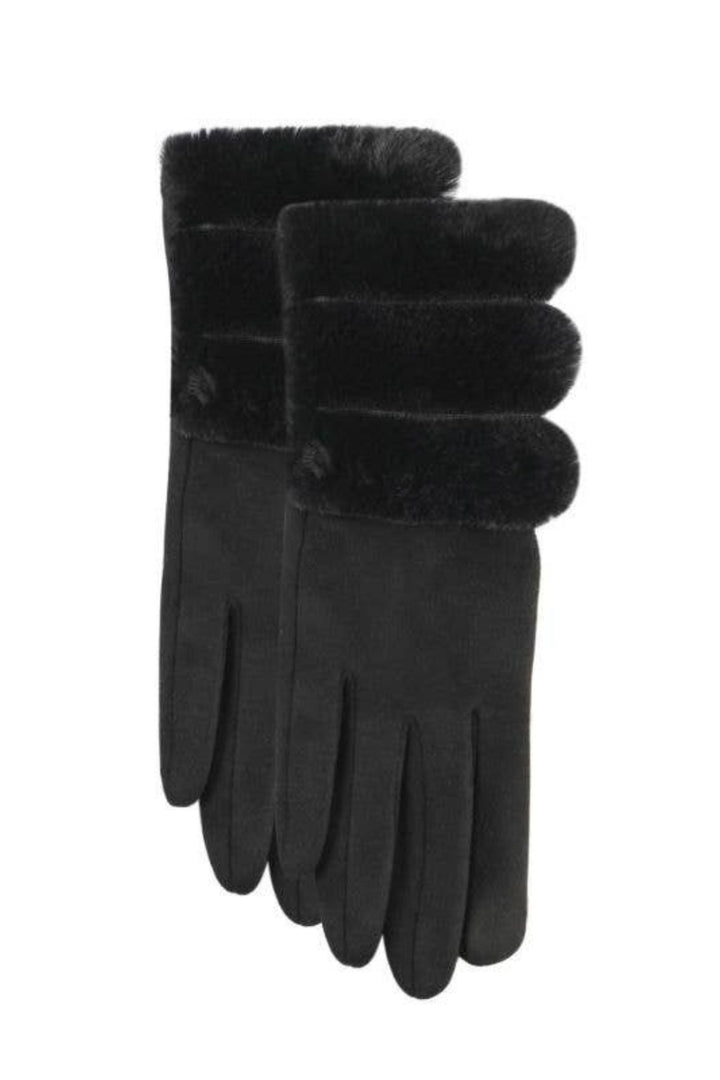 Luxurious Suede and Faux Fur Winter Gloves Black