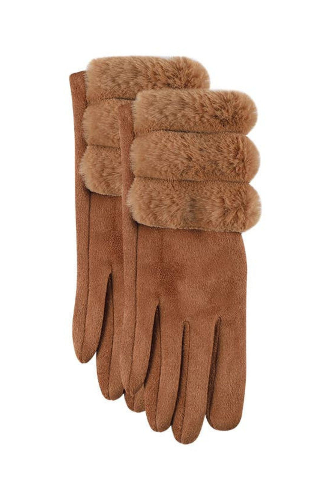 Luxurious Suede and Faux Fur Winter Gloves Tan