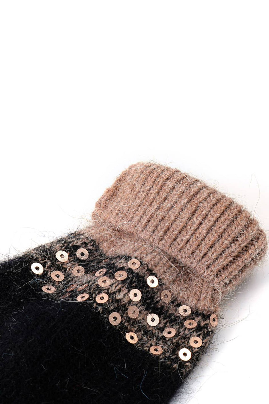 Two Tone Sequin Fingerless Gloves Brown