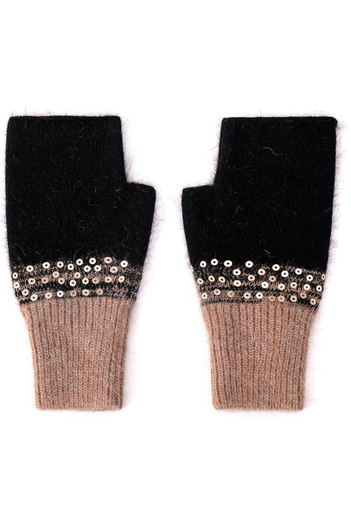Two Tone Sequin Fingerless Gloves Brown