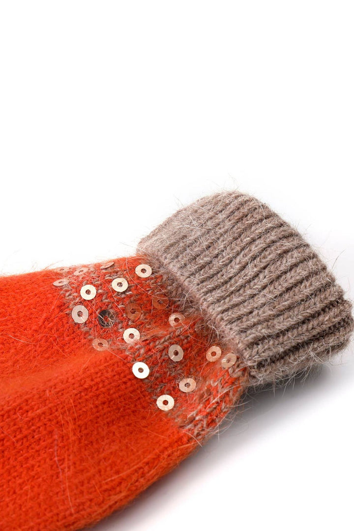 Two Tones Sequin Fingerless Gloves Orange